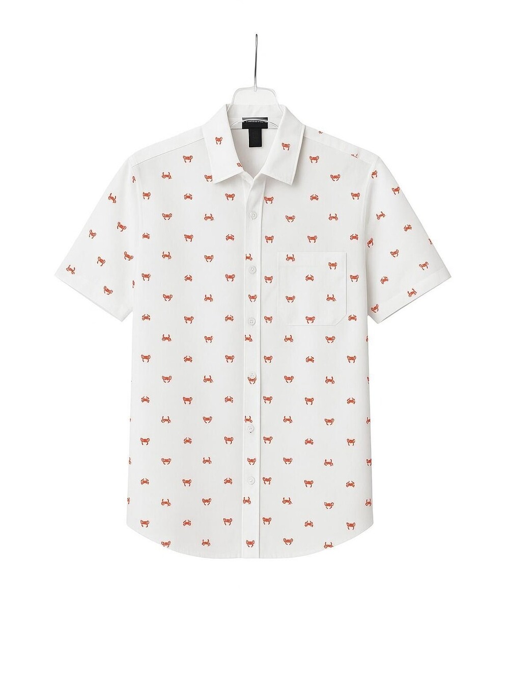 Magaschoni White Linen Viscose Shirt Red Crab Print Short Sleeve NWT Sz M